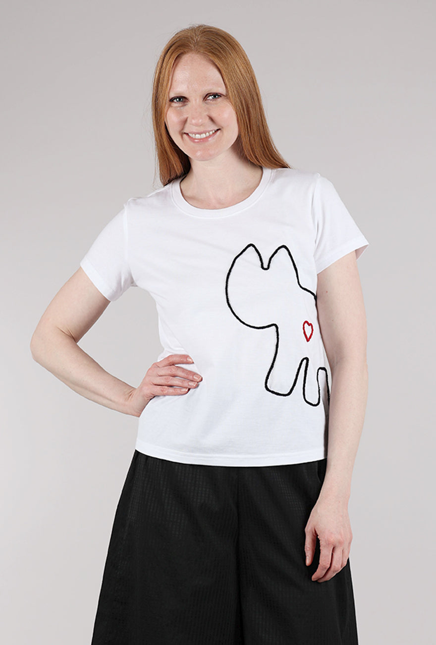 Cats With a Heart Amiga Hand-Embroidered Tee, White