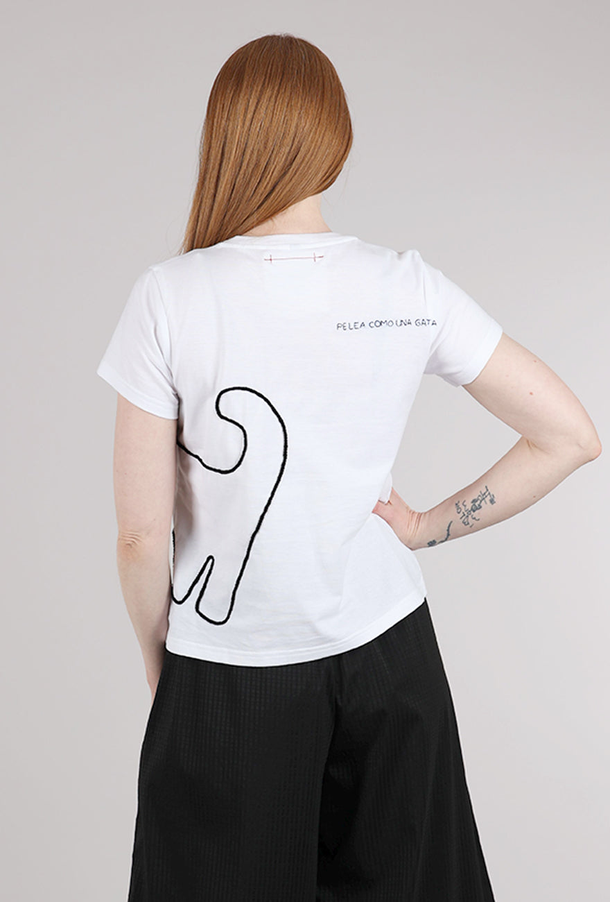 Cats With a Heart Amiga Hand-Embroidered Tee, White