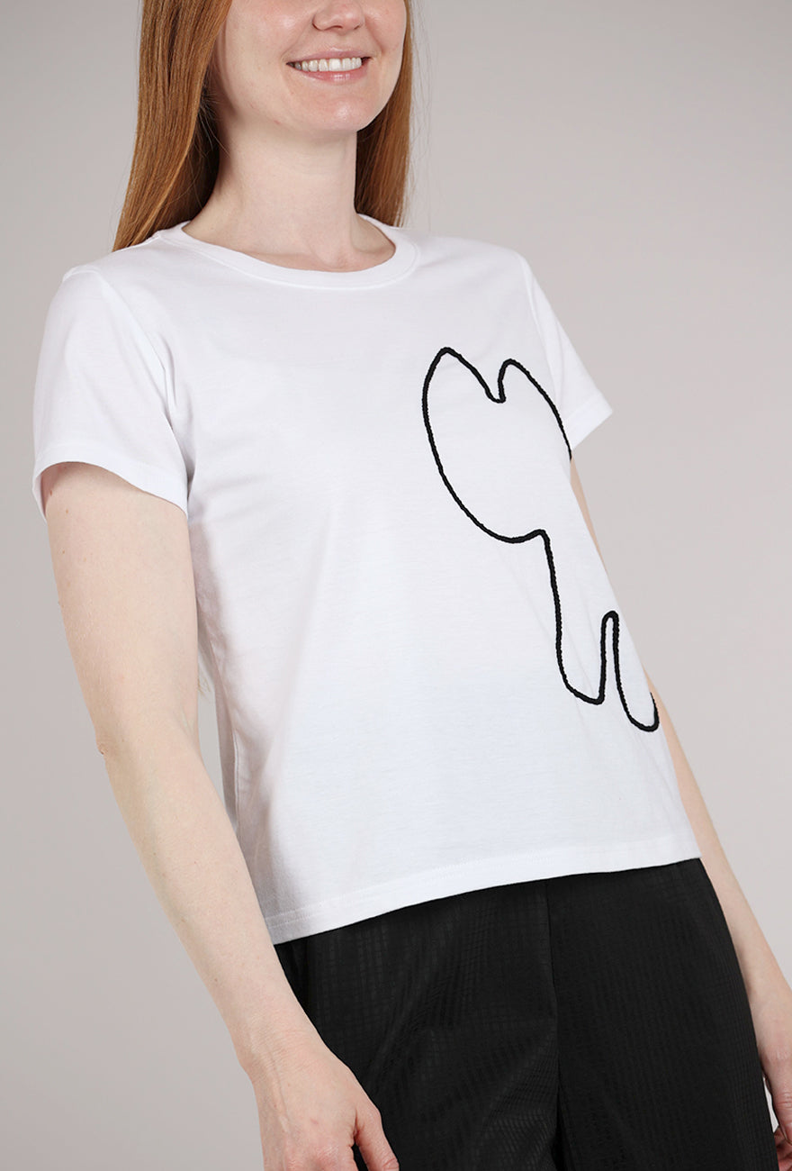Cats With a Heart Amiga Hand-Embroidered Tee, White