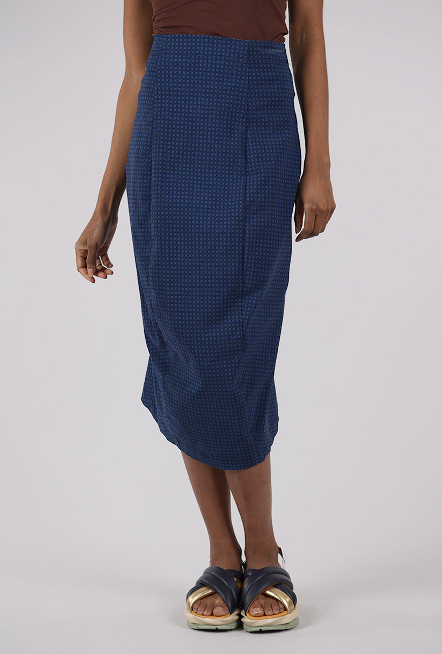 Rundholz Signature Stretch Slim Skirt, Navy Check