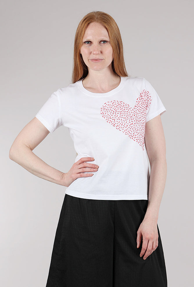 Cats With a Heart Big Heart Hand-Embroidered Tee, White