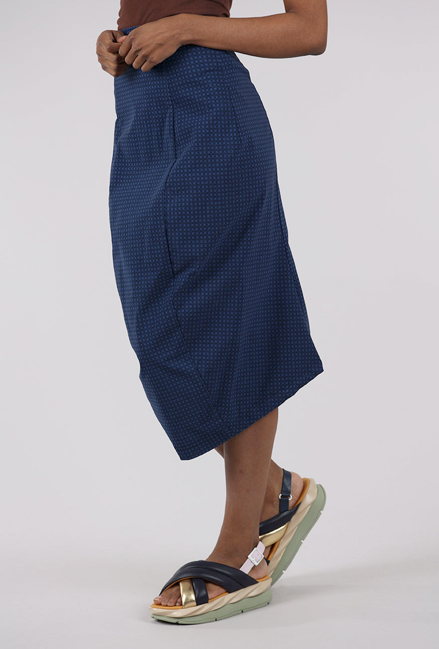 Rundholz Signature Stretch Slim Skirt, Navy Check