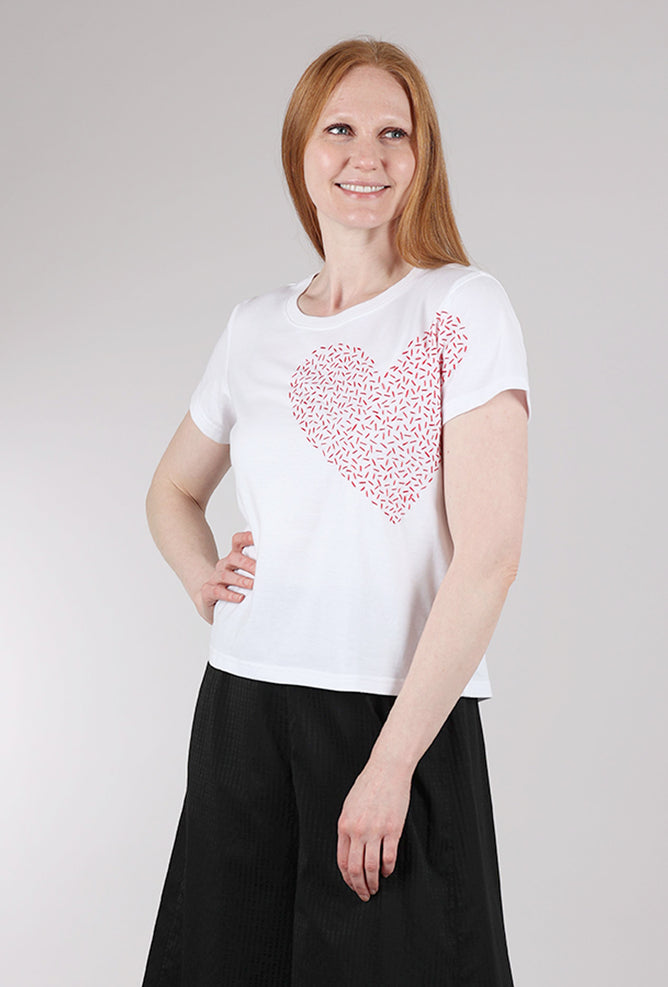 Cats With a Heart Big Heart Hand-Embroidered Tee, White