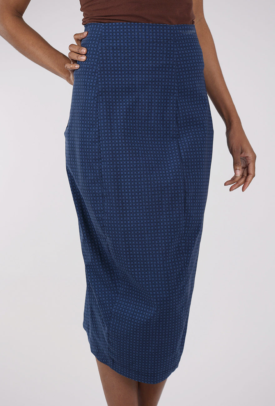 Rundholz Signature Stretch Slim Skirt, Navy Check