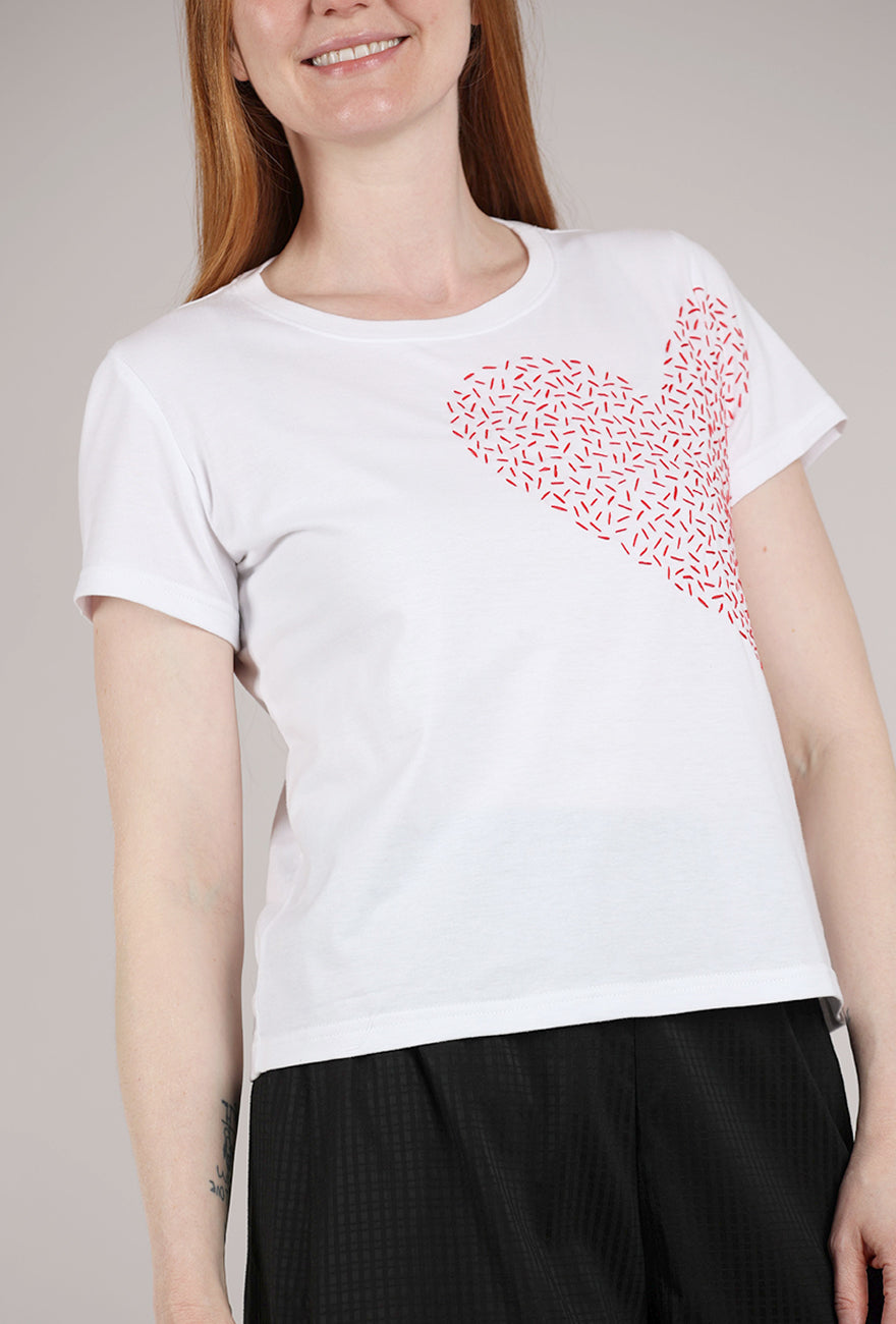 Cats With a Heart Big Heart Hand-Embroidered Tee, White