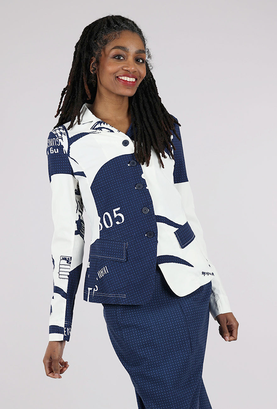 Rundholz Signature Stretch Classic Blazer, Navy Print