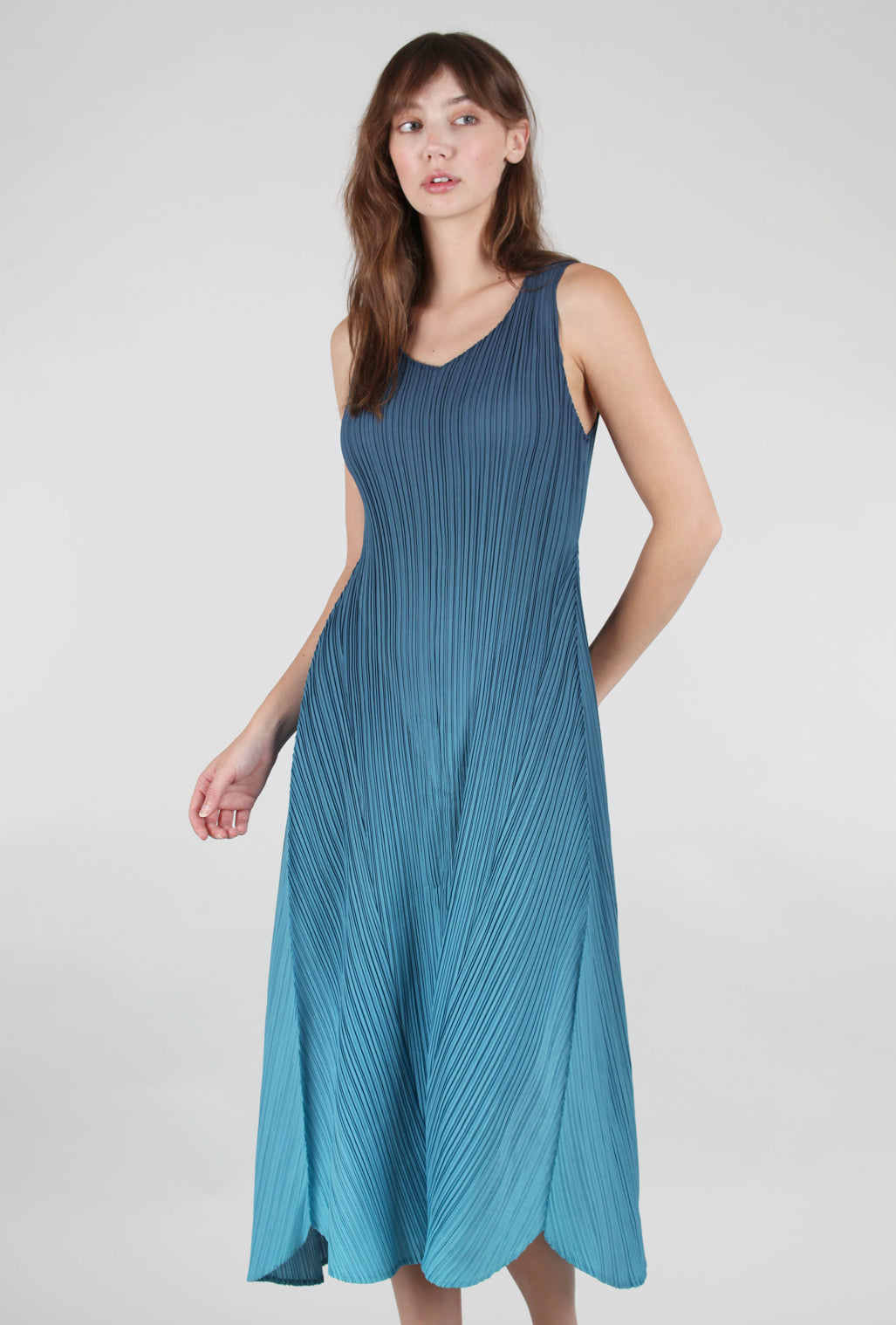 Alquema Long Estrella Dress, Indigo to Aqua