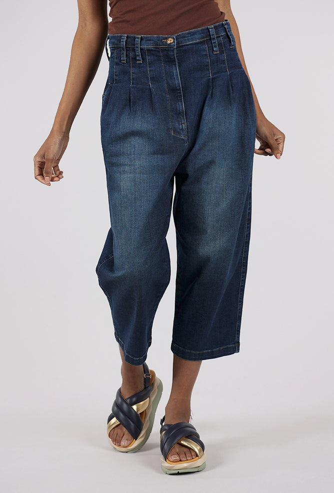 Lurdes Bergada Pleat Crop Denim, Blue