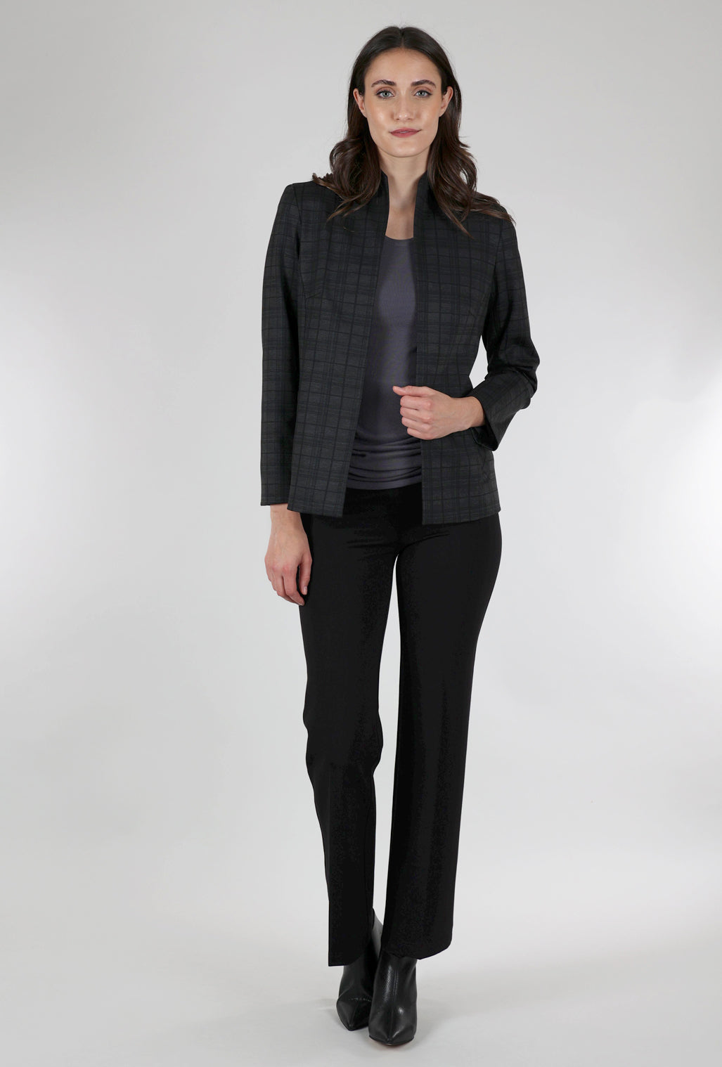 Estelle & Finn Shaped Plaid Jacket, Charcoal