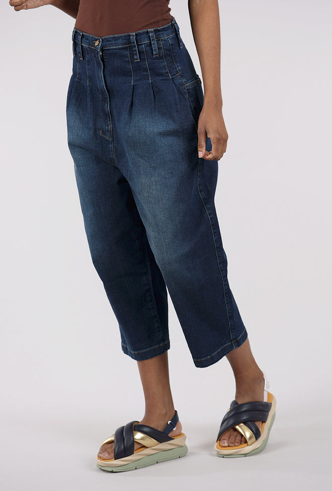 Lurdes Bergada Pleat Crop Denim, Blue