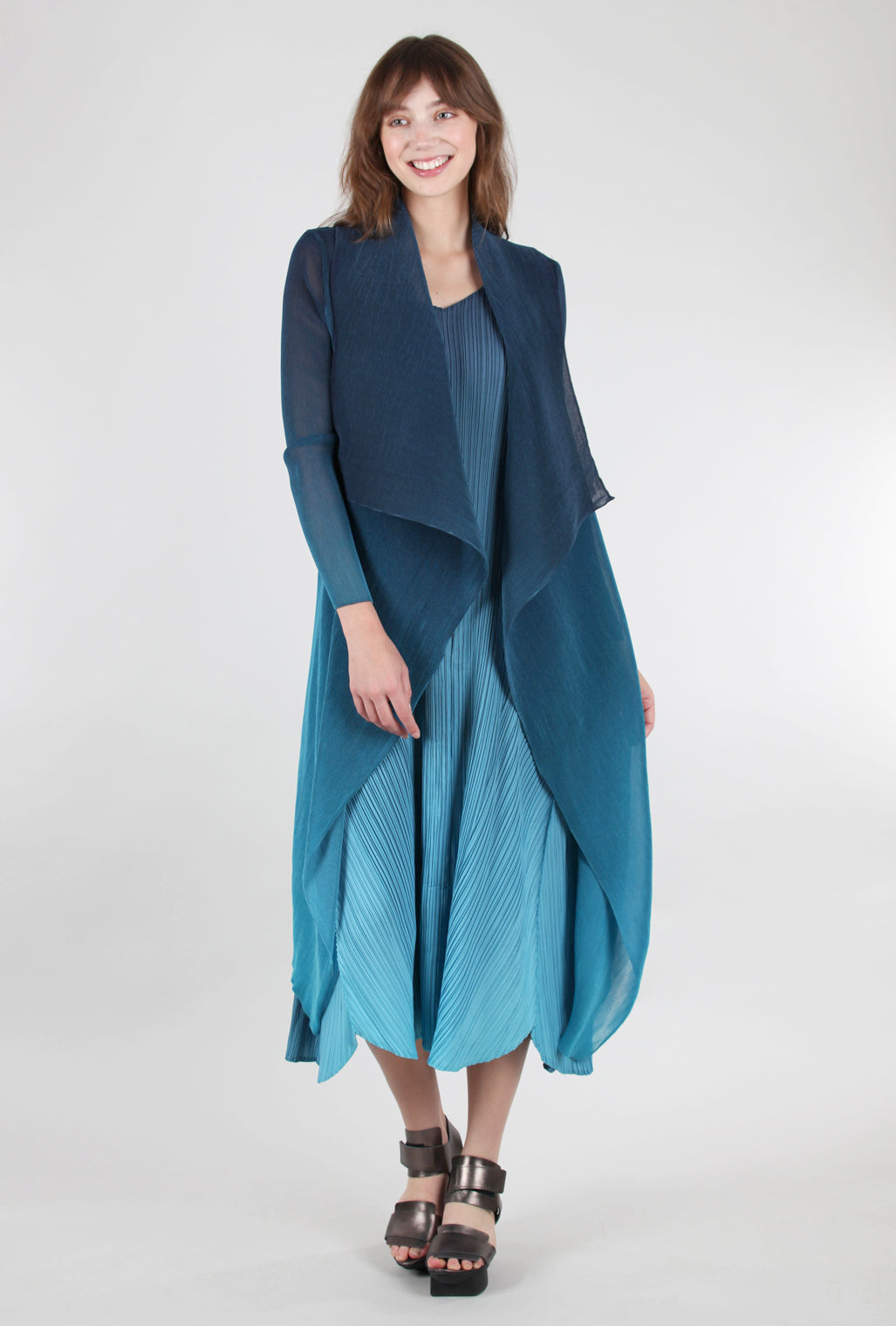 Alquema Collare Coat, Indigo to Aqua