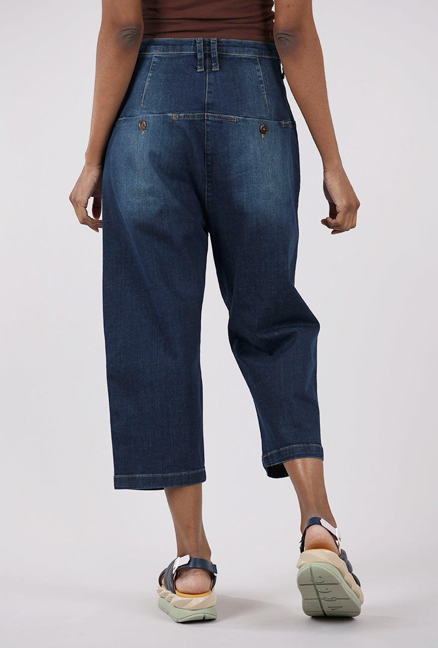 Lurdes Bergada Pleat Crop Denim, Blue