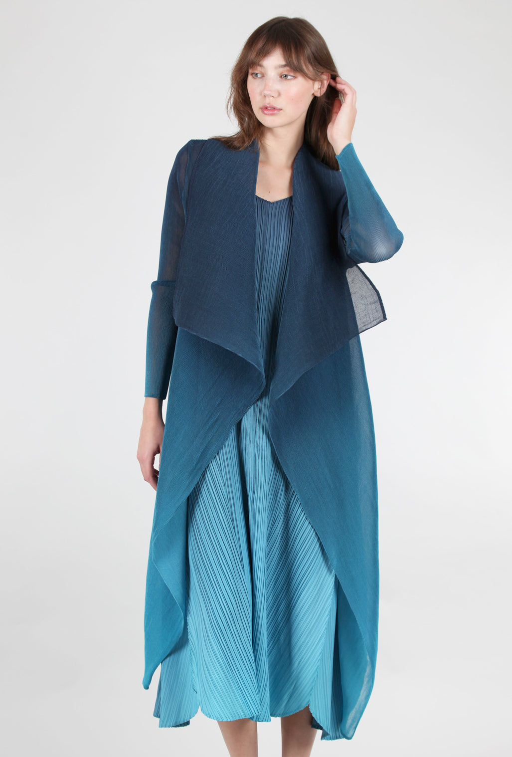 Alquema Collare Coat, Indigo to Aqua