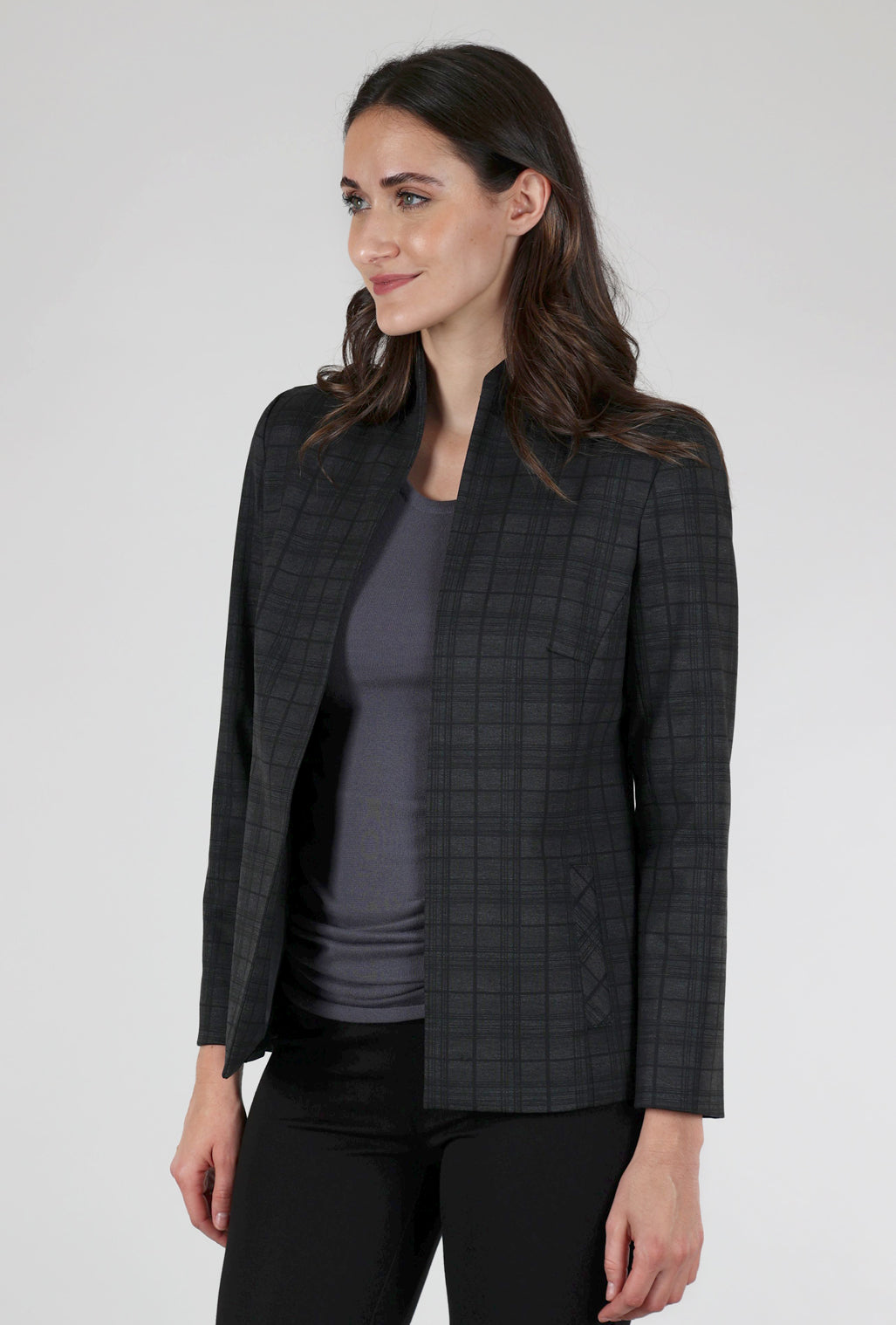 Estelle & Finn Shaped Plaid Jacket, Charcoal