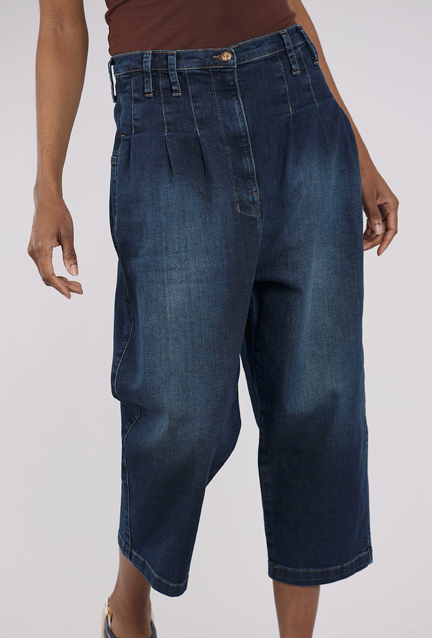 Lurdes Bergada Pleat Crop Denim, Blue