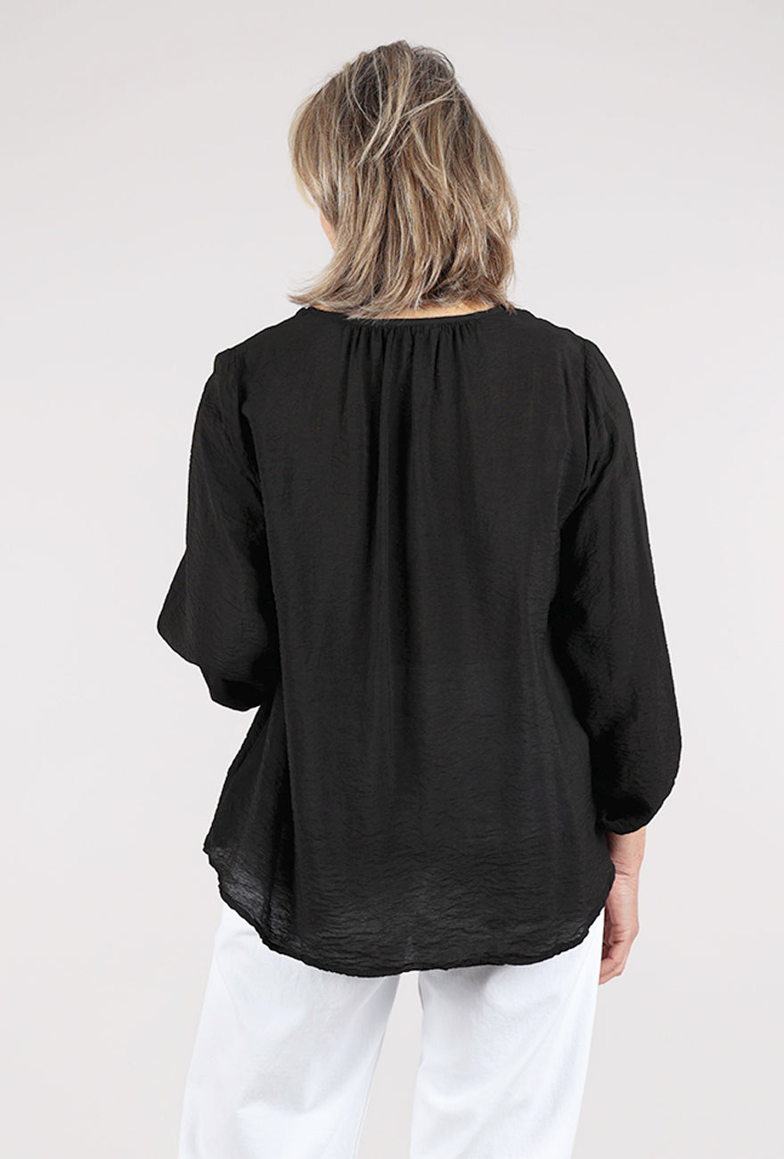 Cut Loose Parachute Balloon Sleeve Top, Black