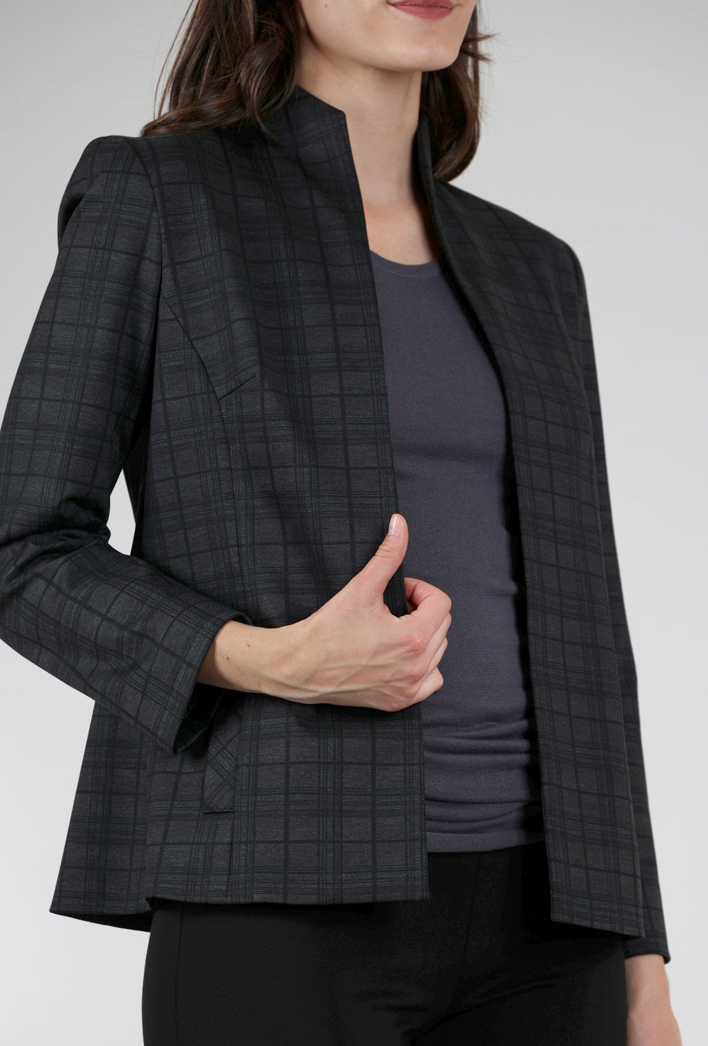 Estelle & Finn Shaped Plaid Jacket, Charcoal