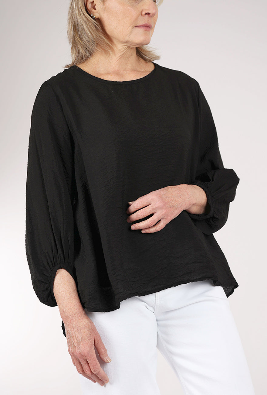 Cut Loose Parachute Balloon Sleeve Top, Black