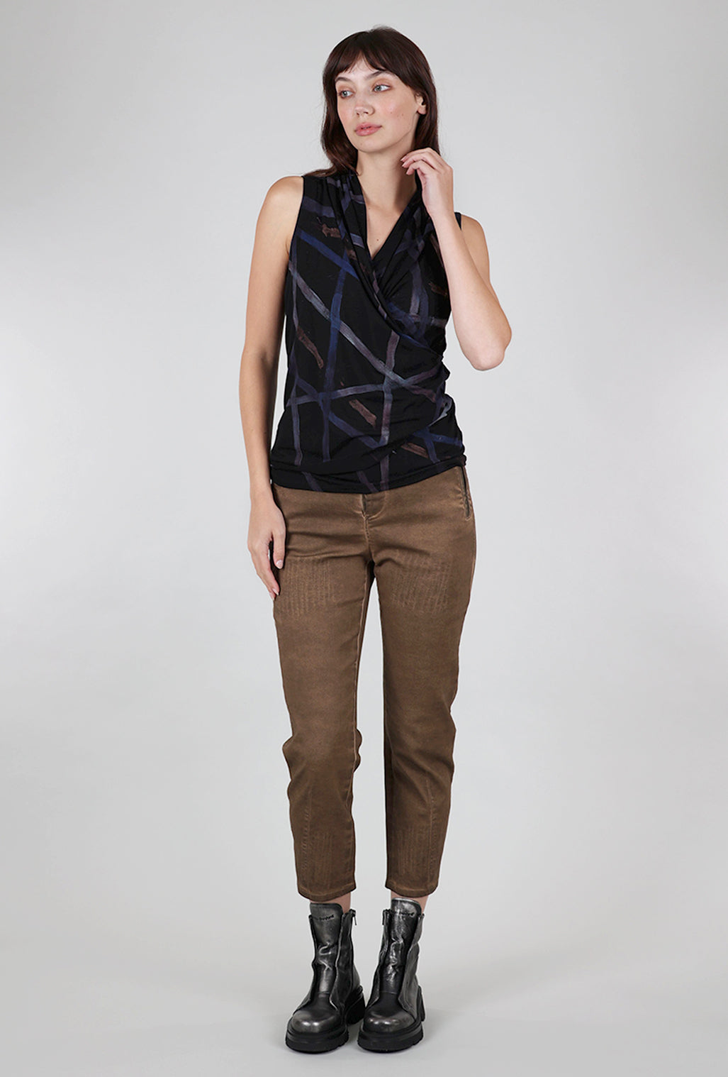 Heyne Bogut Wrapover Surplice Tank, Black Print