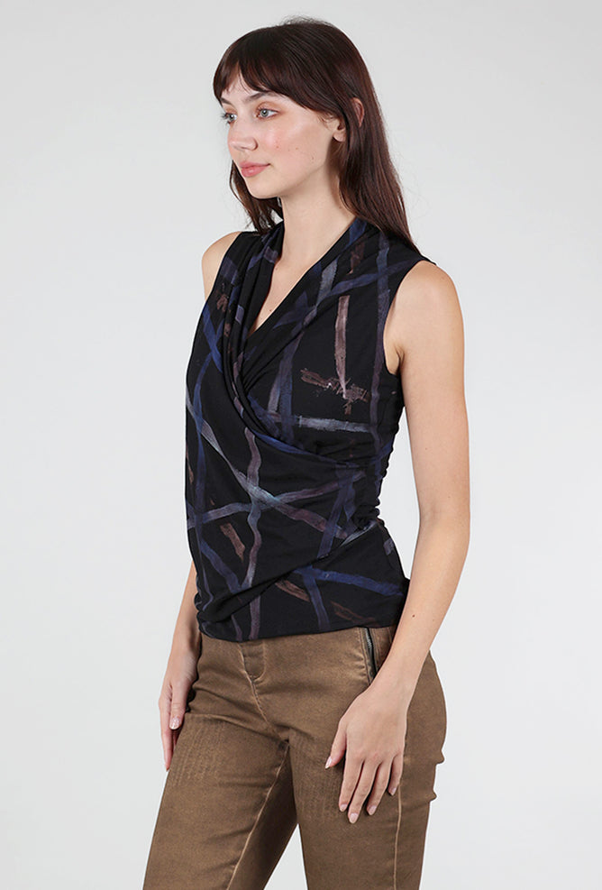 Heyne Bogut Wrapover Surplice Tank, Black Print