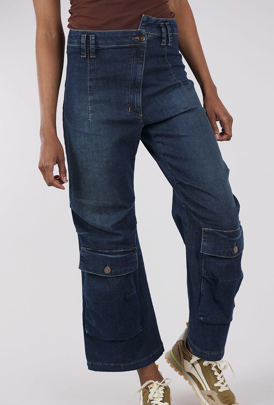 Lurdes Bergada Notch Waist Pocket Denim, Blue