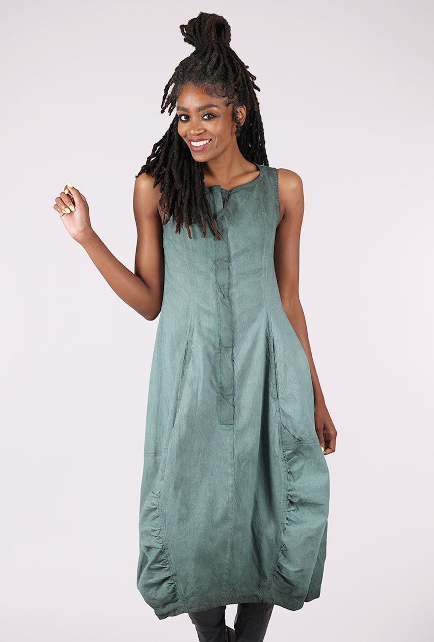Rundholz Texture Twill Zip Lantern Dress, Pine Reverse
