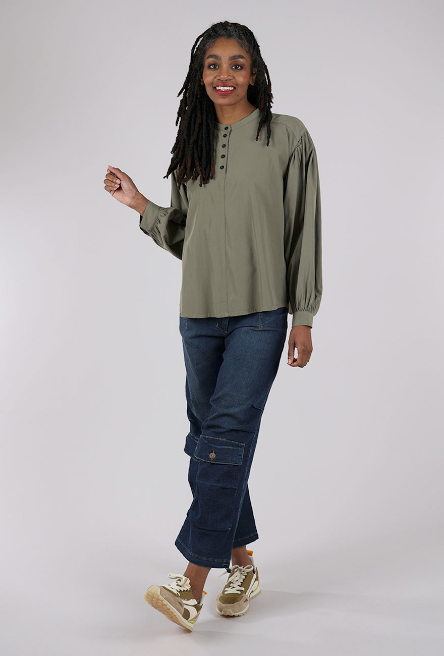 Lurdes Bergada Banded Collar Blouse, Moss