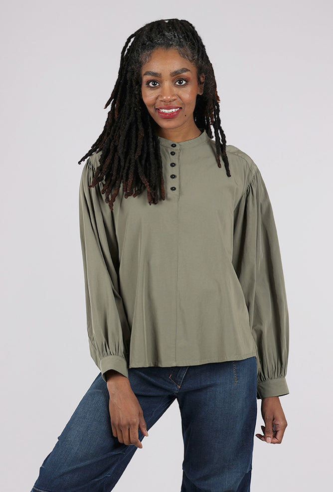 Lurdes Bergada Banded Collar Blouse, Moss