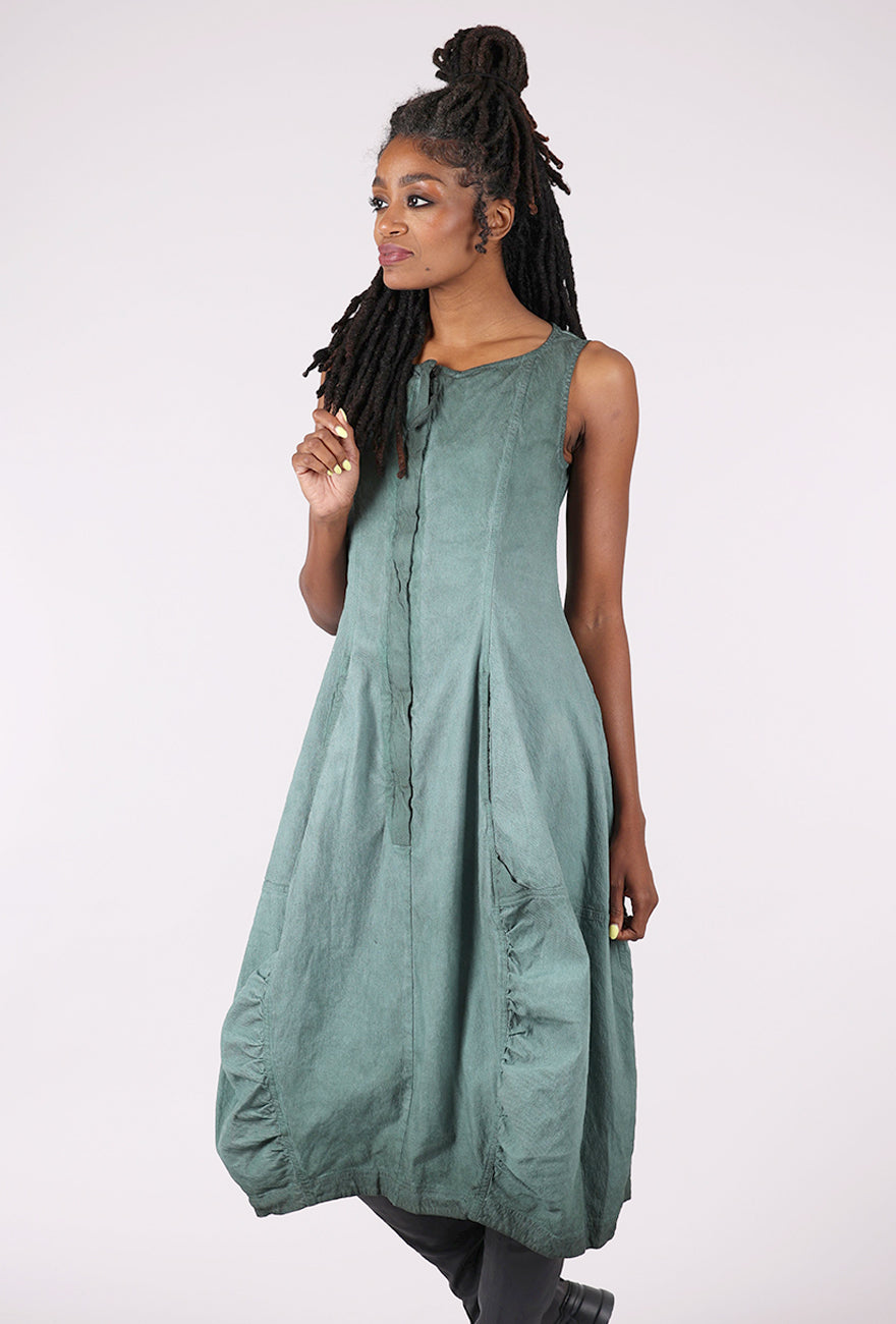 Rundholz Texture Twill Zip Lantern Dress, Pine Reverse