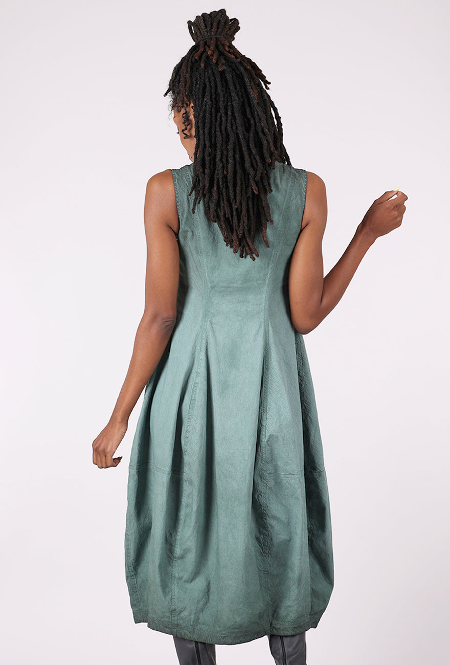 Rundholz Texture Twill Zip Lantern Dress, Pine Reverse