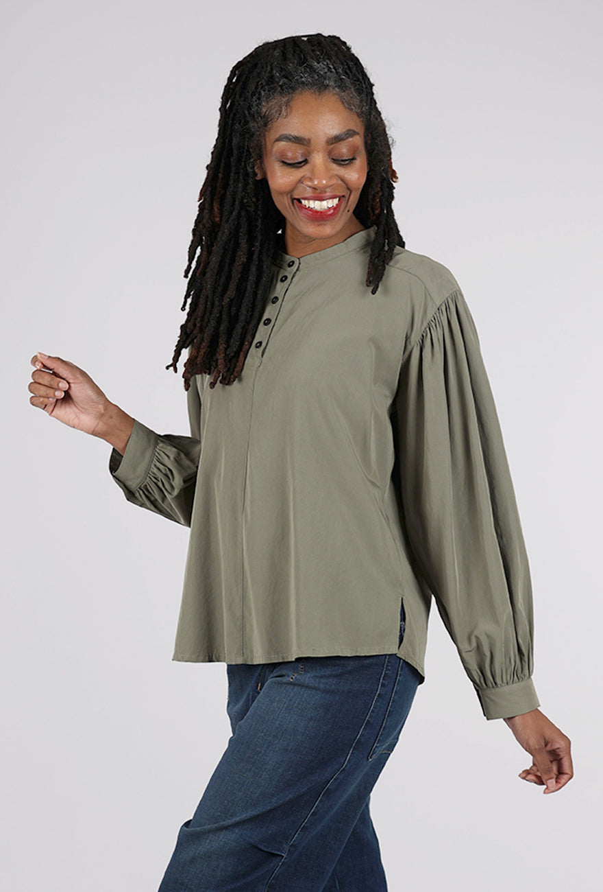 Lurdes Bergada Banded Collar Blouse, Moss