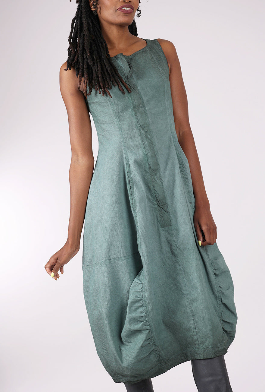 Rundholz Texture Twill Zip Lantern Dress, Pine Reverse
