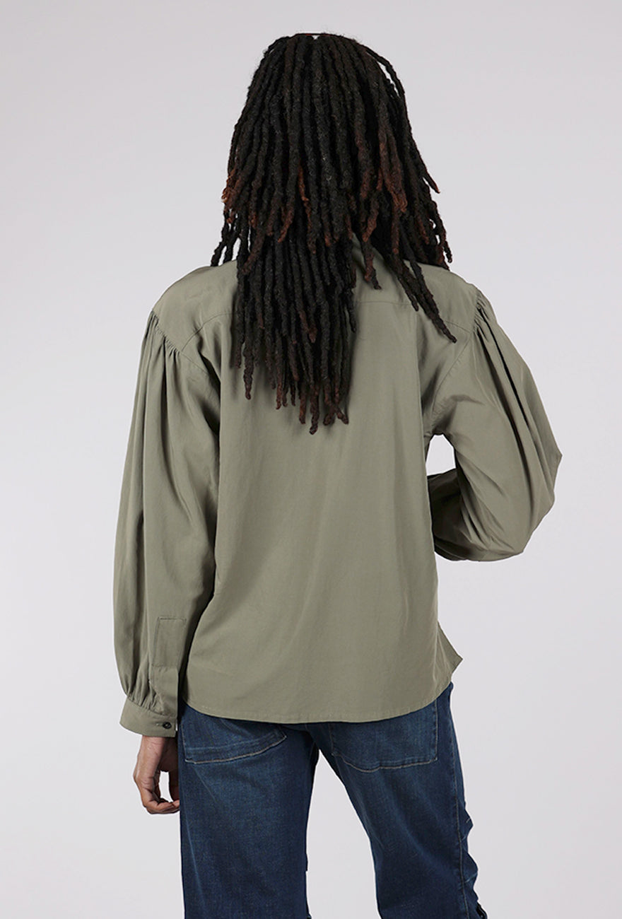Lurdes Bergada Banded Collar Blouse, Moss