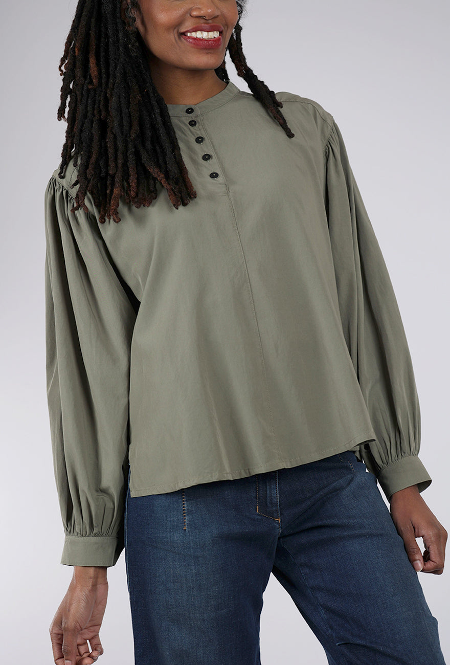 Lurdes Bergada Banded Collar Blouse, Moss