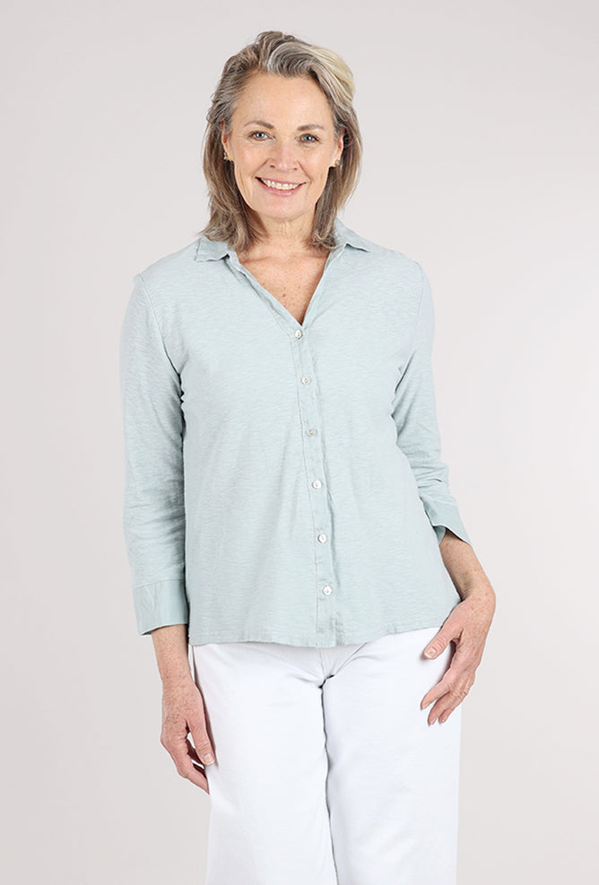 Cut Loose Combo Linen Button-Up Top, Moonlight