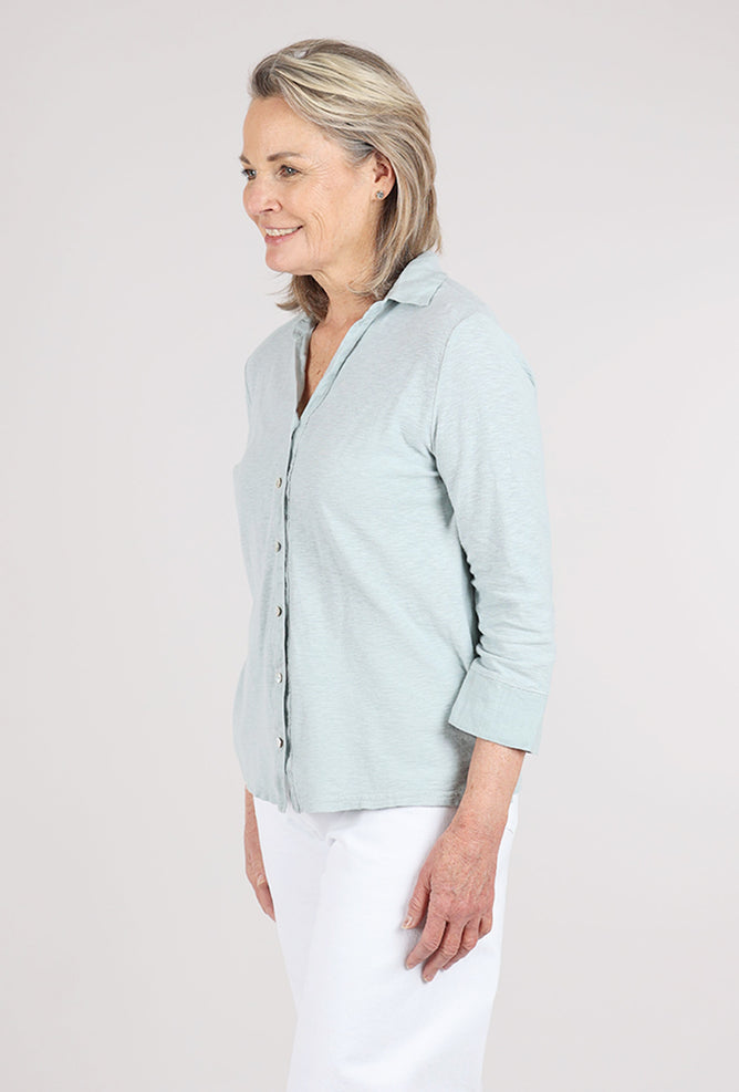 Cut Loose Combo Linen Button-Up Top, Moonlight
