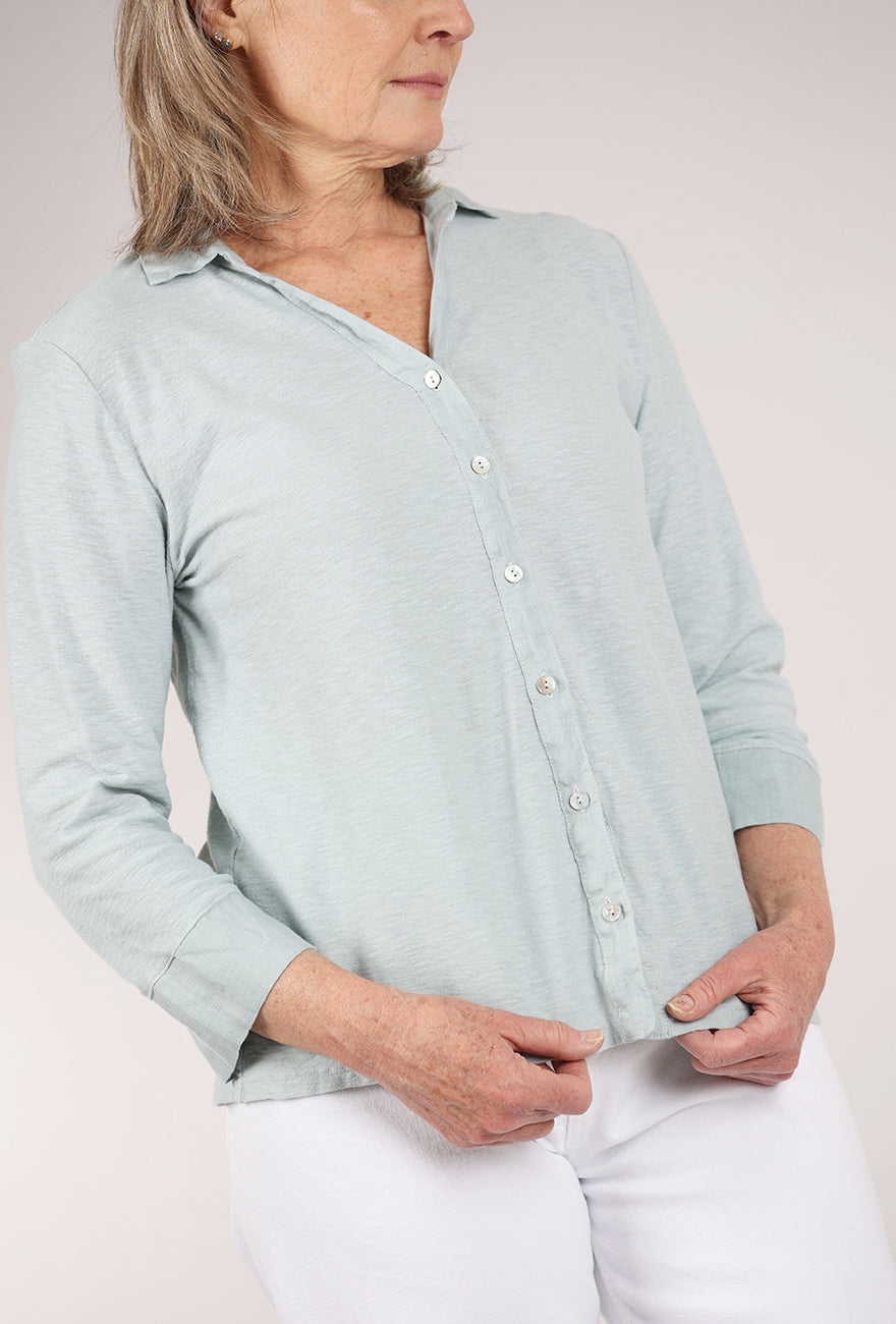 Cut Loose Combo Linen Button-Up Top, Moonlight