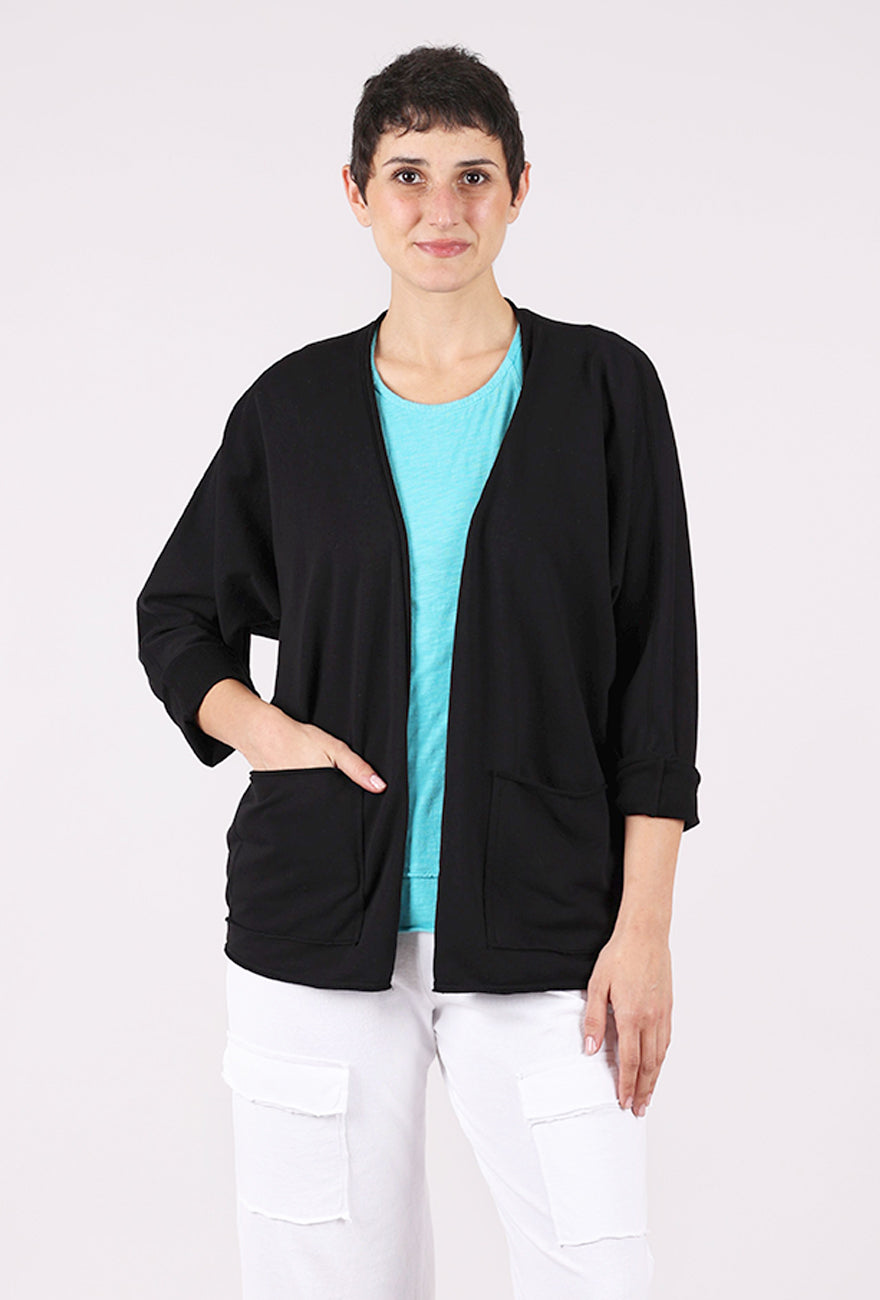 Mododoc French Terry Kimono Sleeve Cardie, Black