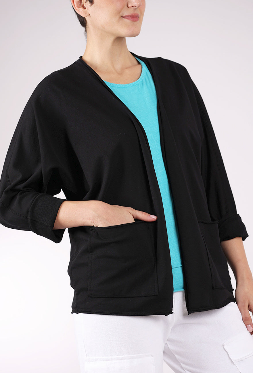 Mododoc French Terry Kimono Sleeve Cardie, Black