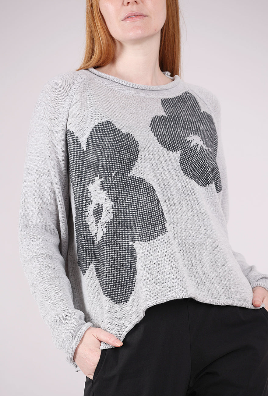 Rundholz Flocked Cotton Rollneck Sweater, Light Gray/Dark Gray