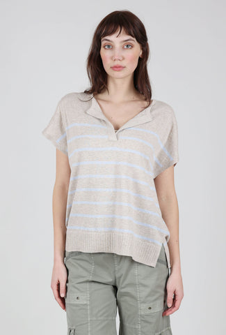 Lilla P Stripe Split-Neck Sweater, Wheat Stripe 