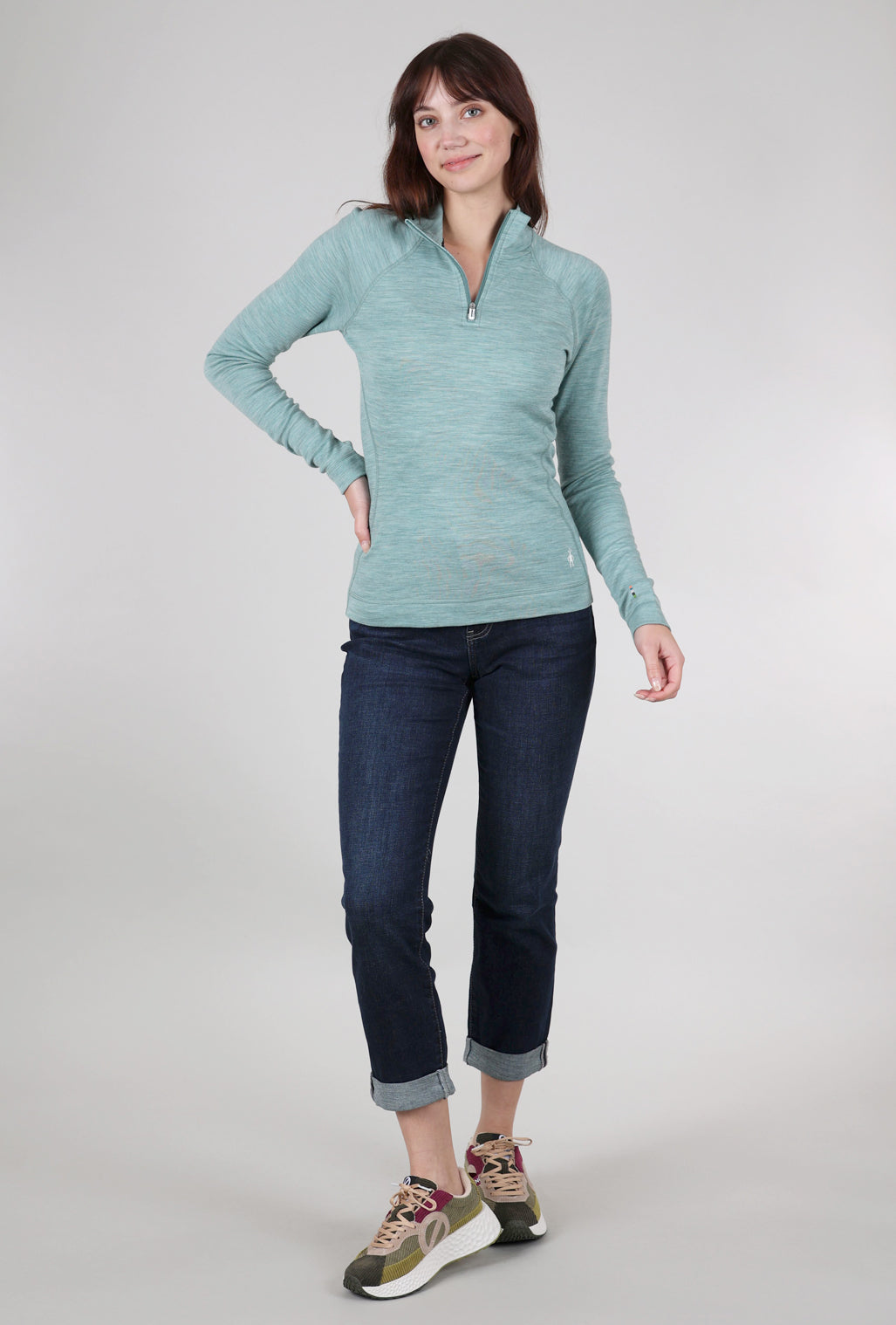 Smartwool 1/4-Zip Classic Thermal Base Layer, Arctic Green Heather