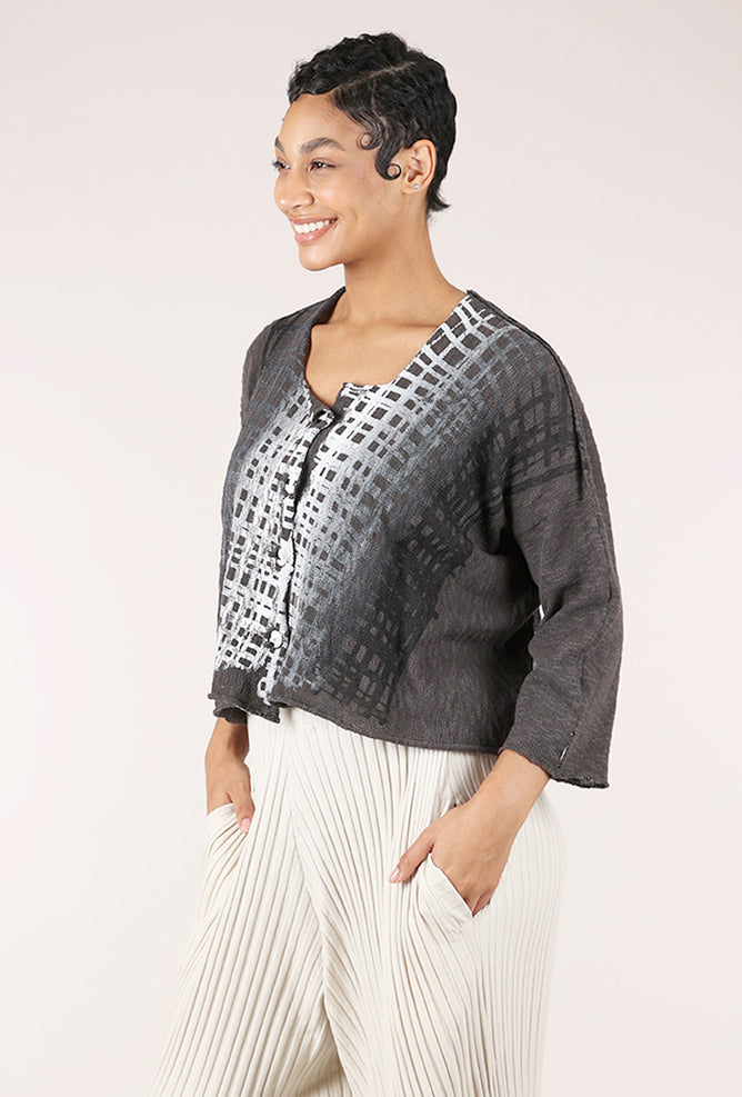 Paper Temples Nelson Print Cardie, Charcoal