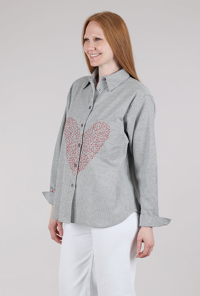 Cats With a Heart Carmen Hand-Embroidered Button Up, Blue & White