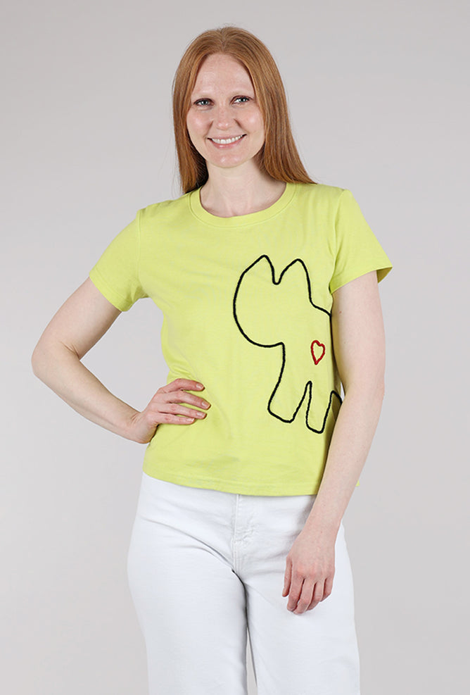 Cats With a Heart Amiga Hand-Embroidered Tee, Lime
