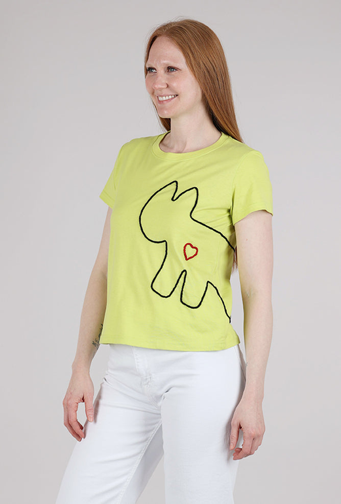 Cats With a Heart Amiga Hand-Embroidered Tee, Lime