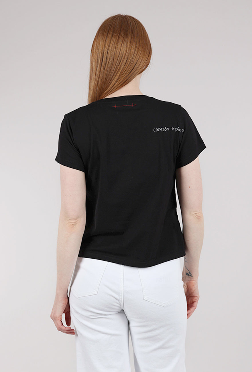 Cats With a Heart Big Heart Hand-Embroidered Tee, Black