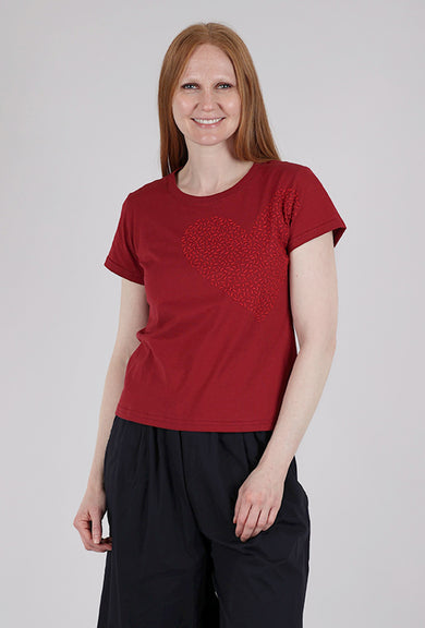 Cats With a Heart Big Heart Hand-Embroidered Tee, Wine