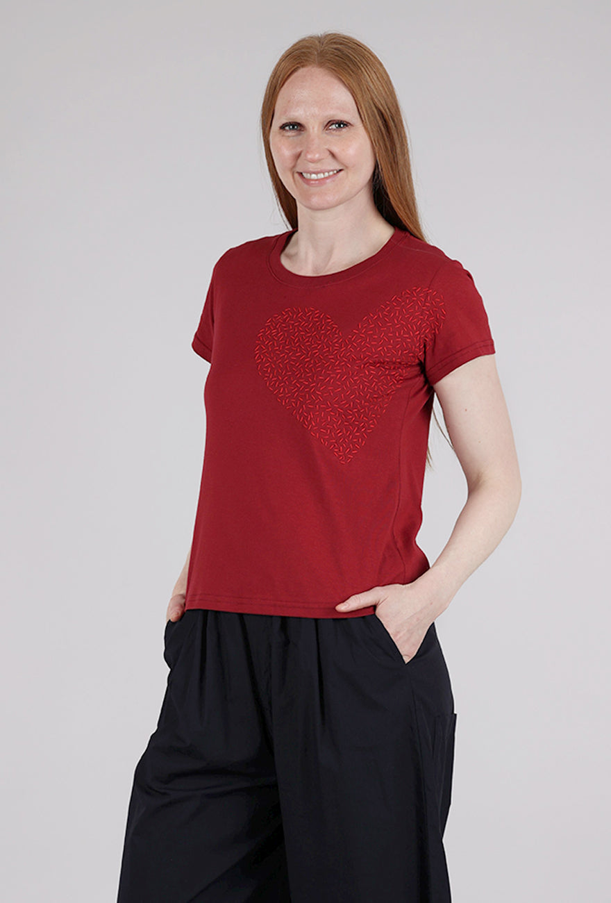 Cats With a Heart Big Heart Hand-Embroidered Tee, Wine