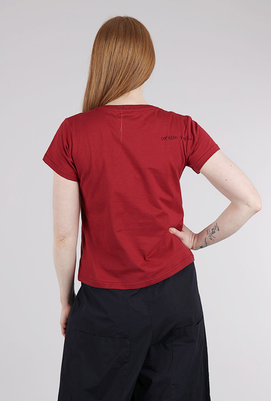 Cats With a Heart Big Heart Hand-Embroidered Tee, Wine